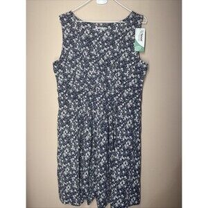 Lands End Dress Size Large Blue White Floral Sleeveless V Neck Pullover Telcel